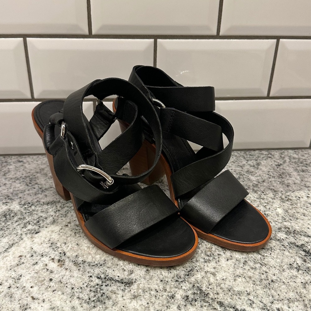 New Frye Women 6.5 Platform Sandals Black Leather Buckle Block Heel 3470182 Boho